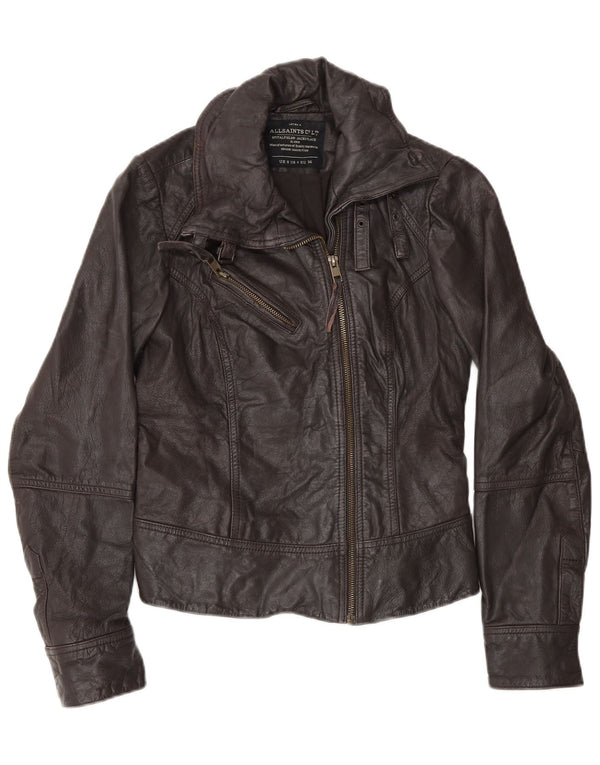 All Saints Damen Bikerjacke UK 8 Small Braunes Leder