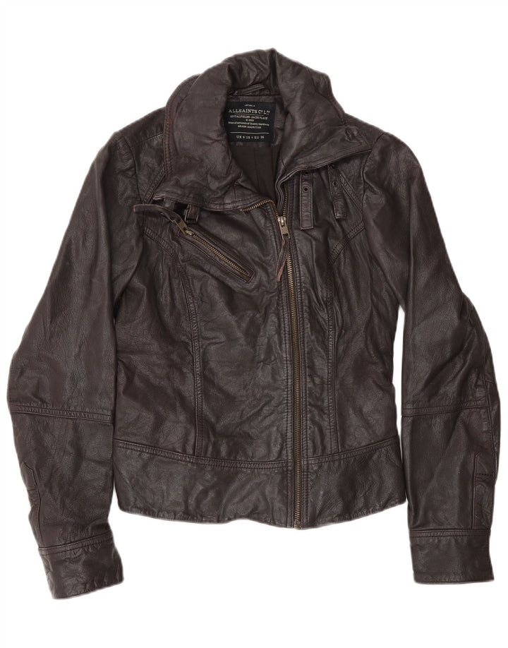 All Saints Damen Bikerjacke UK 8 Small Braunes Leder