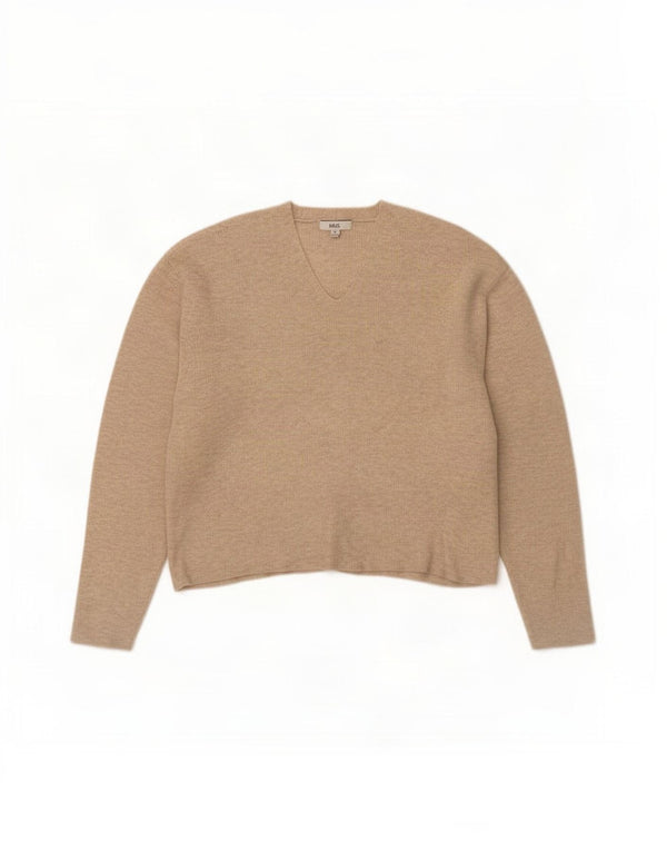 Marks & Spencer Womens V-Neck Jumper Sweater UK 18 XL Beige Flecked Viscose
