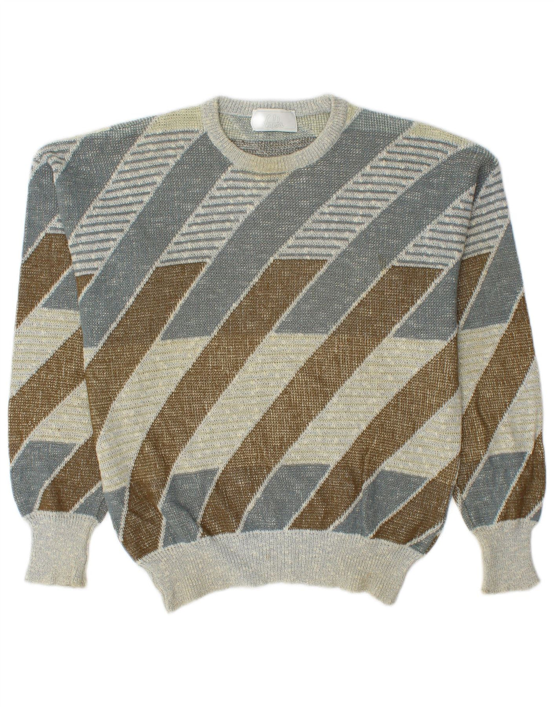 Vintage Herren-Pullover mit Rundhalsausschnitt, mittelgroß, mehrfarbig, gestreift, Baumwolle