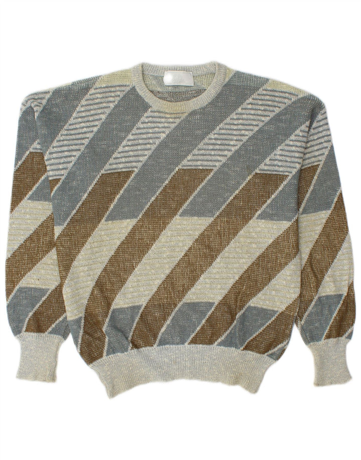 Vintage Herren-Pullover mit Rundhalsausschnitt, mittelgroß, mehrfarbig, gestreift, Baumwolle