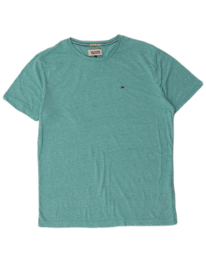 Tommy Hilfiger Herren-T-Shirt-Oberteil aus mitteltürkis gefleckter Baumwolle