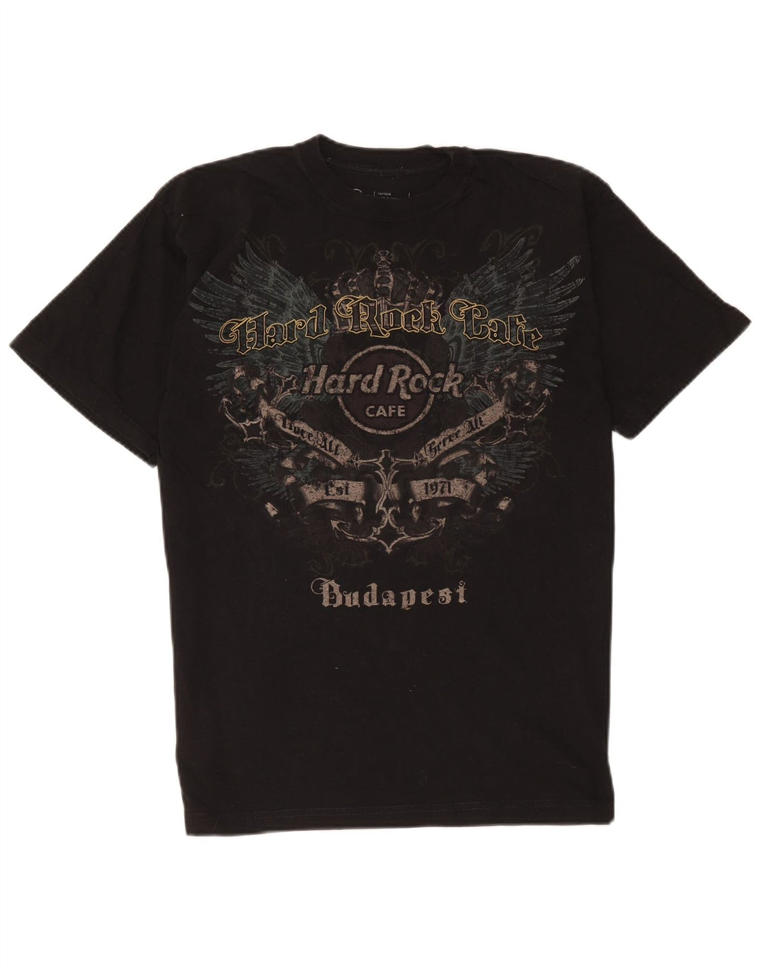 Hard Rock Cafe Herren Budapest Grafik-T-Shirt aus mittelschwarzer Baumwolle