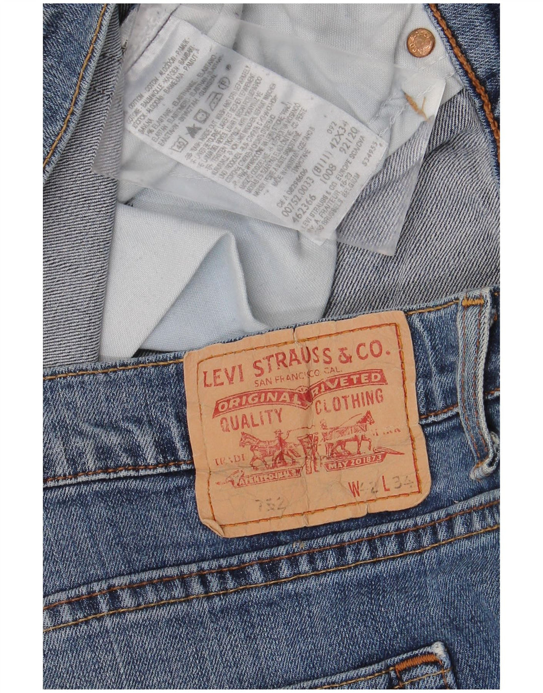 Levi's Herren 752 Straight Jeans W42 L34 Blaue Baumwolle
