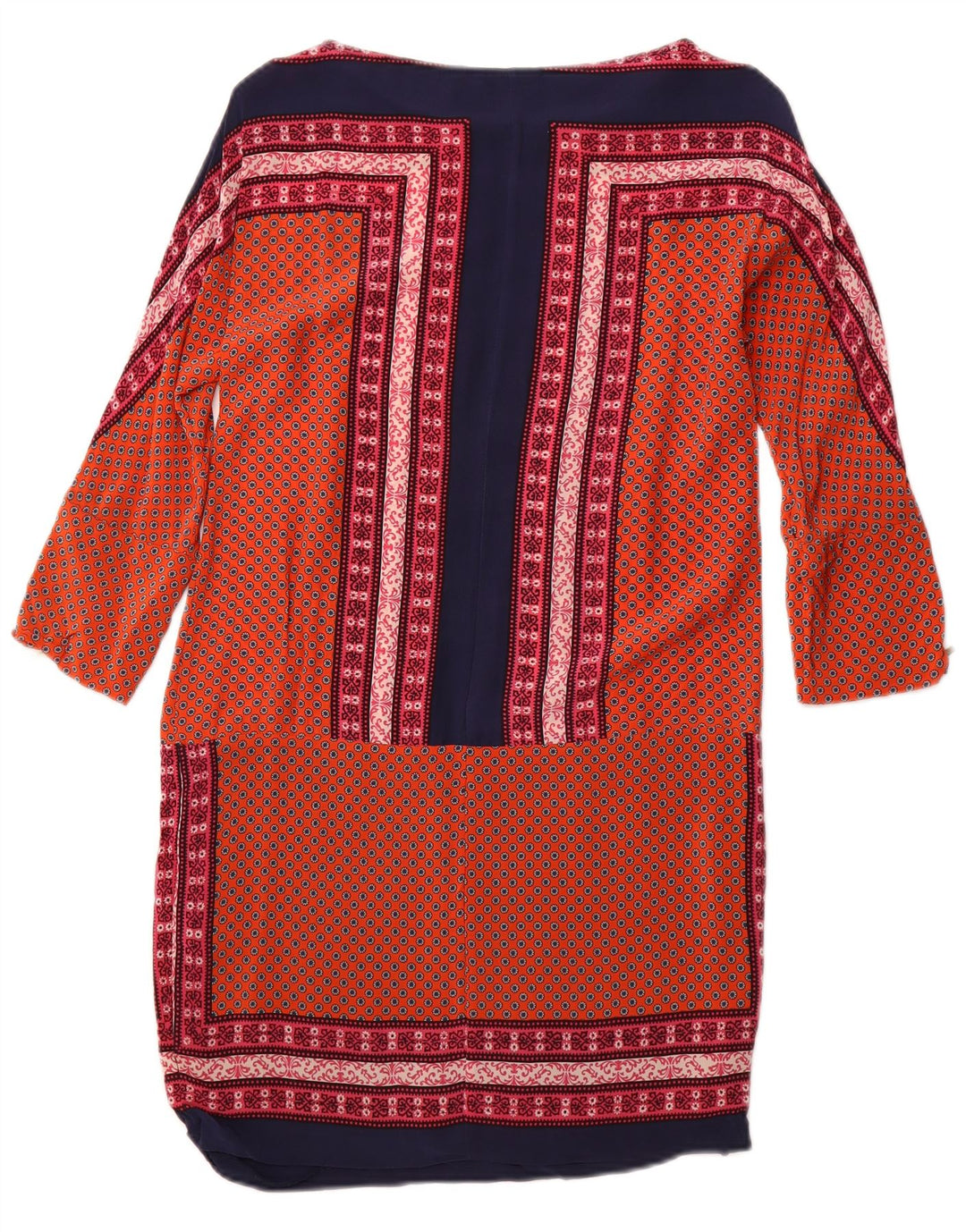 MASSIMO DUTTI Damen Etuikleid mit 3/4-Ärmeln, UK 12, Mittelorange mit Blumenmuster