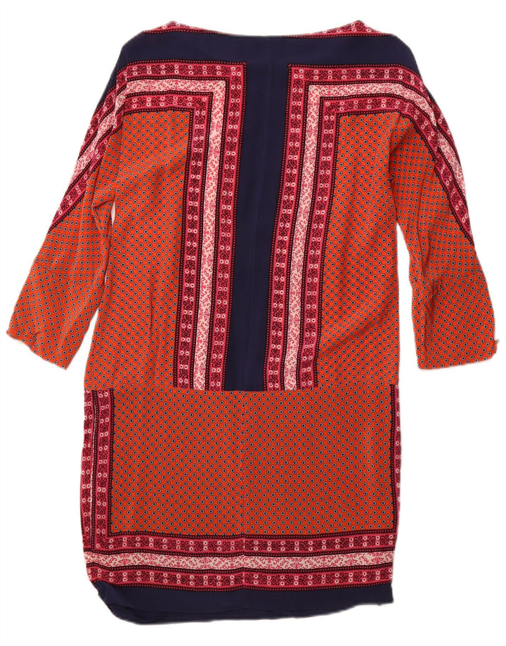 MASSIMO DUTTI Damen Etuikleid mit 3/4-Ärmeln, UK 12, Mittelorange mit Blumenmuster