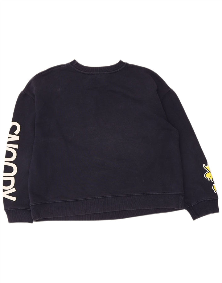 Zara Damen Crop Sweatshirt Pullover UK 14 Medium Marineblau Baumwolle