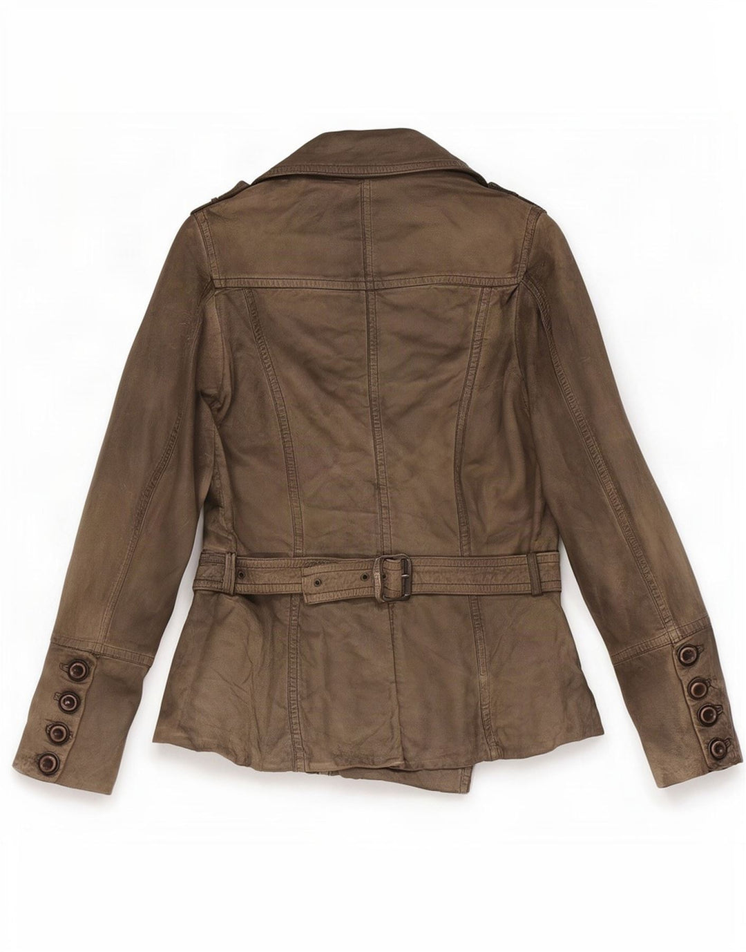 Vintage Damen Militärische Zweireihige Lederjacke EU 38 Medium Khaki