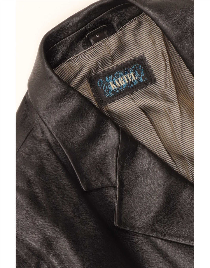 Kartel Herren 3-Knopf-Lederblazerjacke UK 40 Large Schwarz