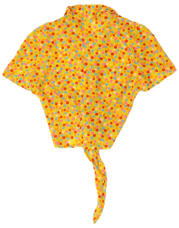 Vintage Damen Crop Kurzarm-Hemdbluse UK 10 Small Yellow Spotted
