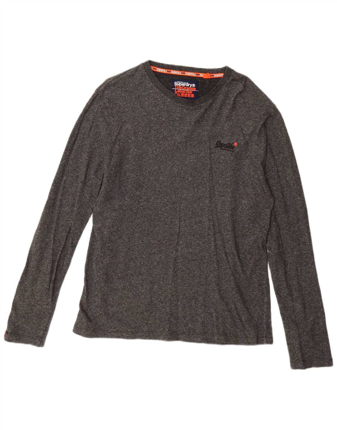 Superdry Herren-Oberteil, langärmelig, XL, grau gefleckte Baumwolle