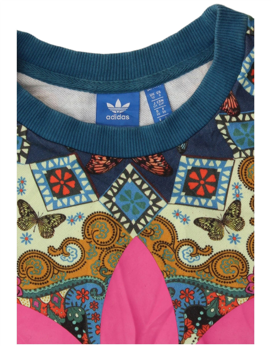 Adidas Damen-Sweatshirt mit abstraktem Muster, Gr. 10, klein, blau, Bohemian-Stil