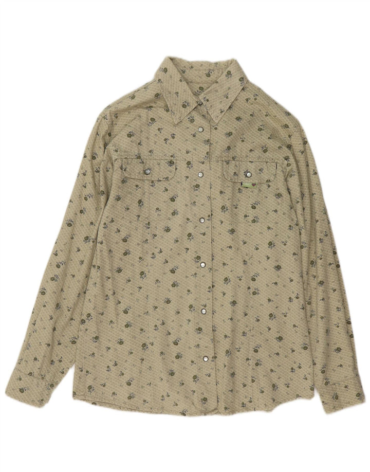VINTAGE Damenhemd UK 12 Medium Khaki Floral Cotton