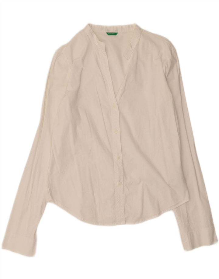 BENETTON Womens Shirt Blouse UK 12 Medium White Cotton