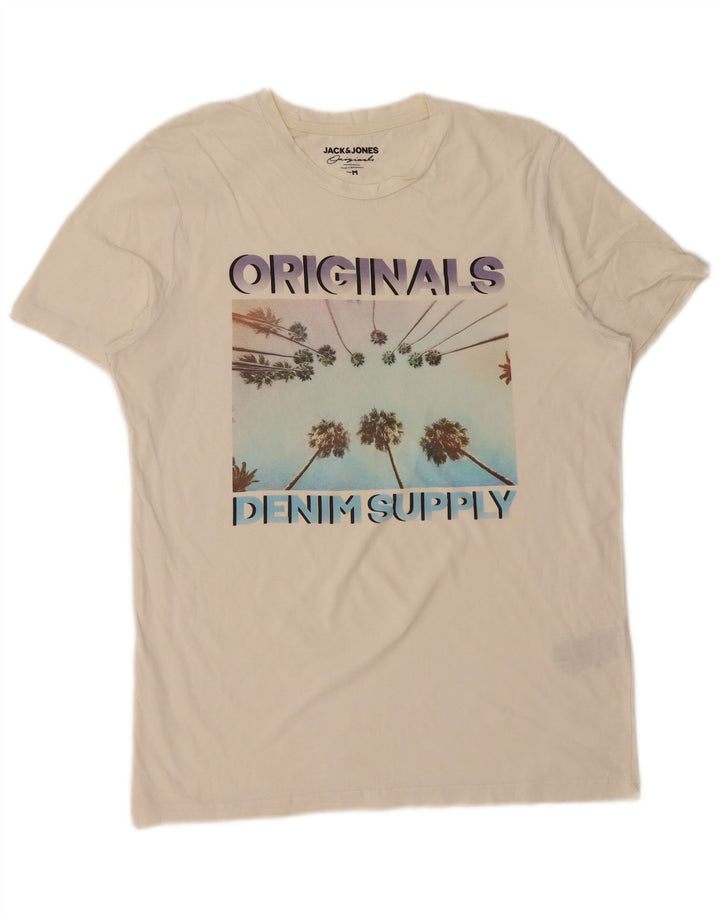 JACK & JONES Herren Originals Grafik-T-Shirt-Oberteil aus mittelweißer Baumwolle