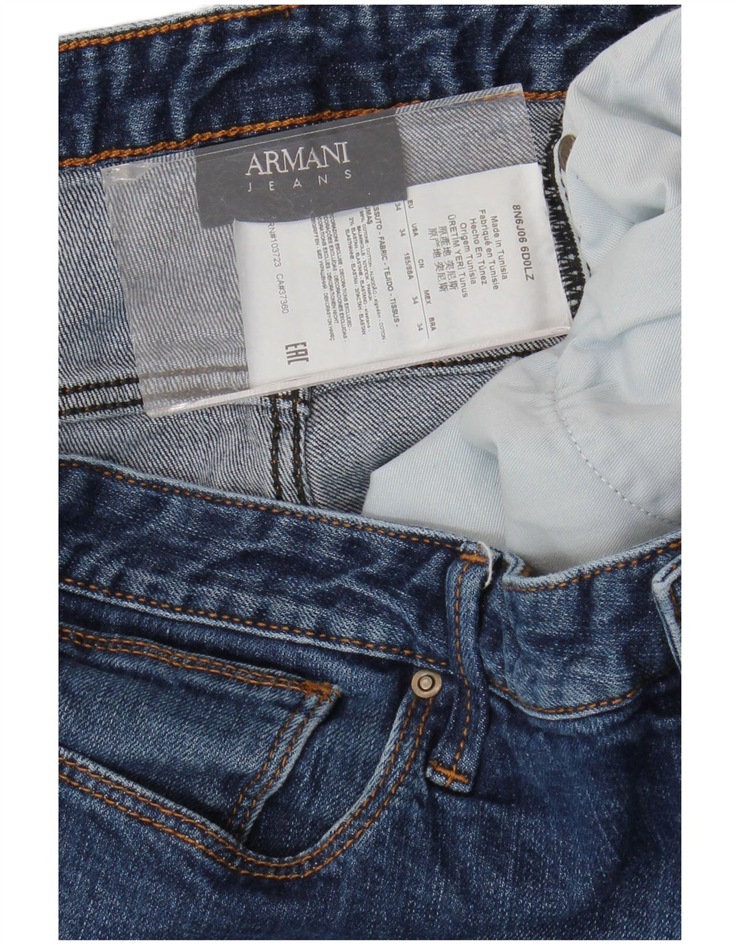 ARMANI Damen Slim Jeans W34 L29 Blaue Baumwolle