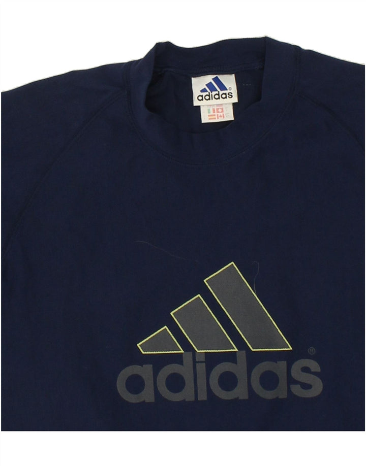 ADIDAS Mens Graphic T-Shirt Top Small Navy Blue Polyester Vintage Adidas and Second-Hand Adidas from Messina Hembry 