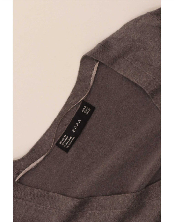 Zara Damen-Pullover mit V-Ausschnitt, Gr. 10, Größe S, grau, Viskose