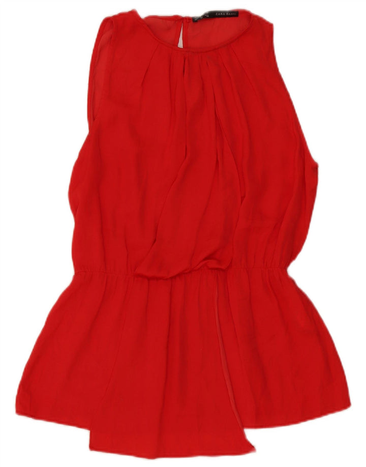 Zara Damen ärmelloses Blusenoberteil UK 14 Mittelrotes Polyester