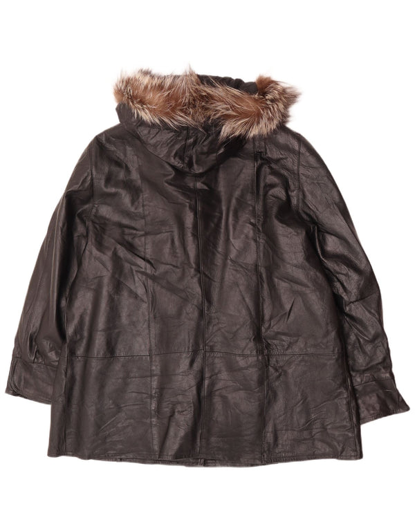 1957 Legendary Damen Ledermantel mit Kapuze UK 18 XL Schwarz