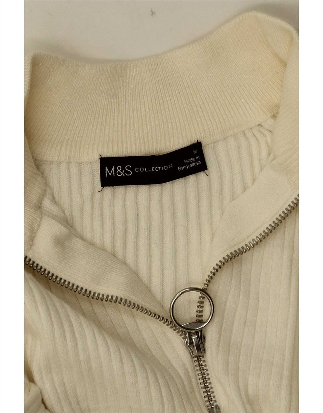 Marks & Spencer Damen-Pullover mit Reißverschluss am Hals, Gr. 14, Mittel, gebrochenes Weiß