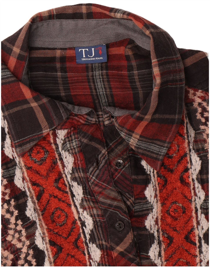 Trussardi Longline-Hemd für Damen, UK 14, mittleres Burgunderrot, kariert