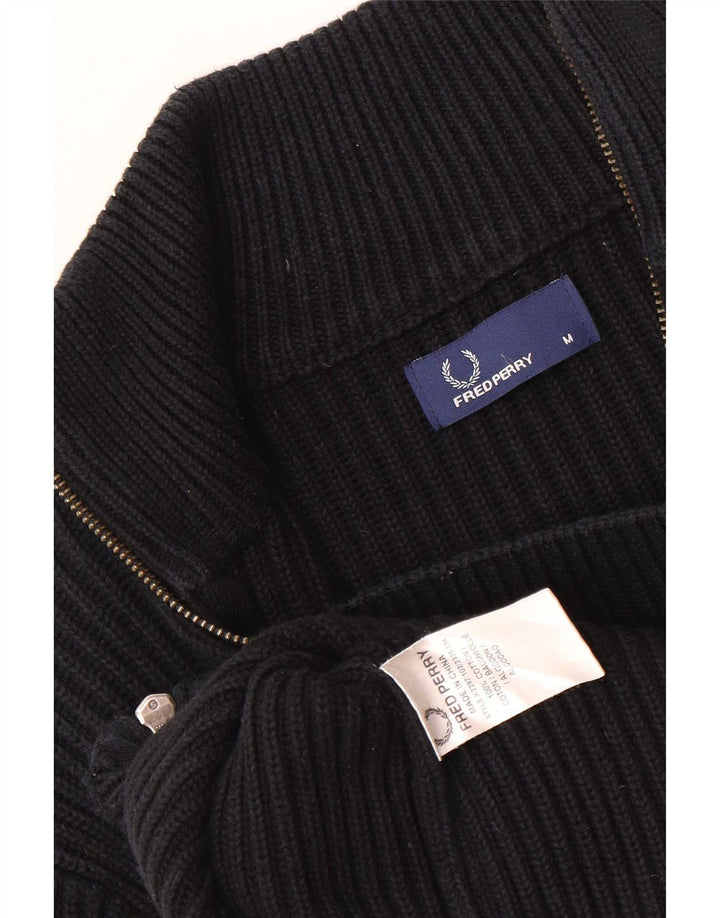 Fred Perry Herren-Cardigan-Pullover aus mittelschwarzer Baumwolle