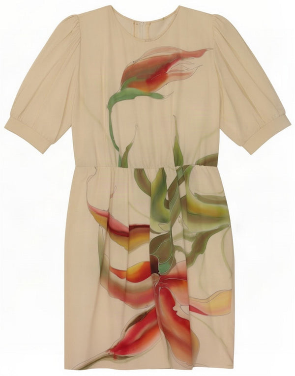 Vintage Damen Grafisches Etuikleid UK 12 Medium Off White Floral