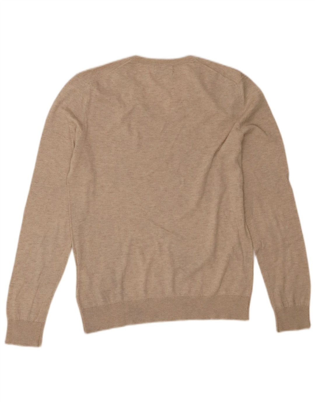 ZARA Mens V-Neck Jumper Sweater Medium Beige Cotton