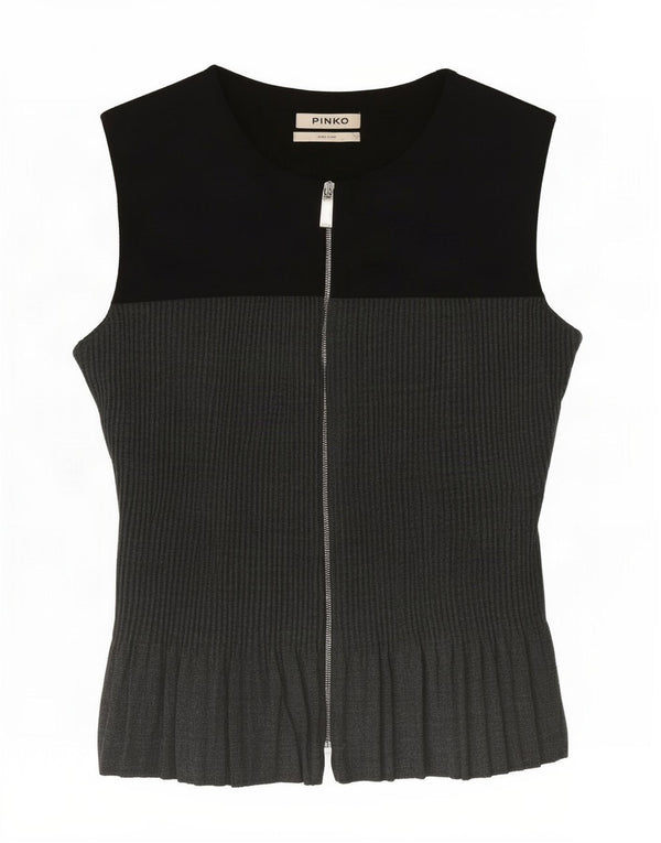 Pinko Womens Crop ärmellose Hemdbluse UK 10 Small Black Colourblock