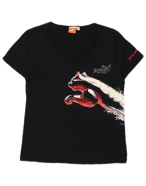 Puma Damen Grafik T-Shirt Top UK 12 Medium Marineblau Baumwolle