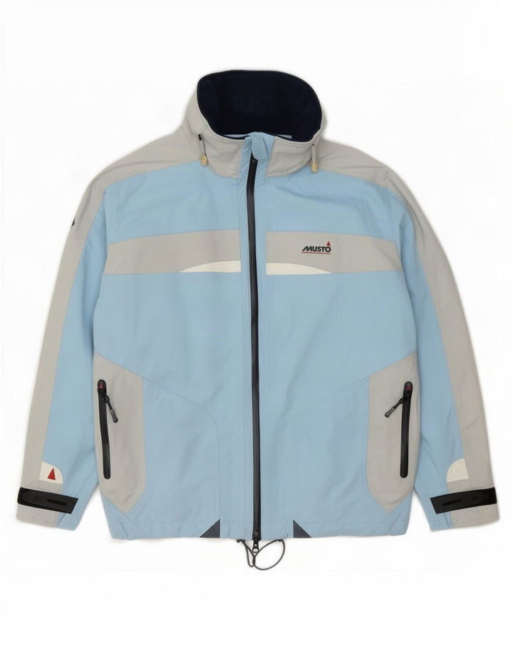 Musto Damen-Regenjacke mit Grafik, UK 14, groß, blaues Colourblock-Nylon