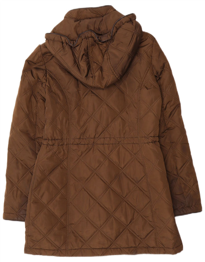 Dkny Womens Hooded Quilted Jacket UK 10 Small Braunes Polyester