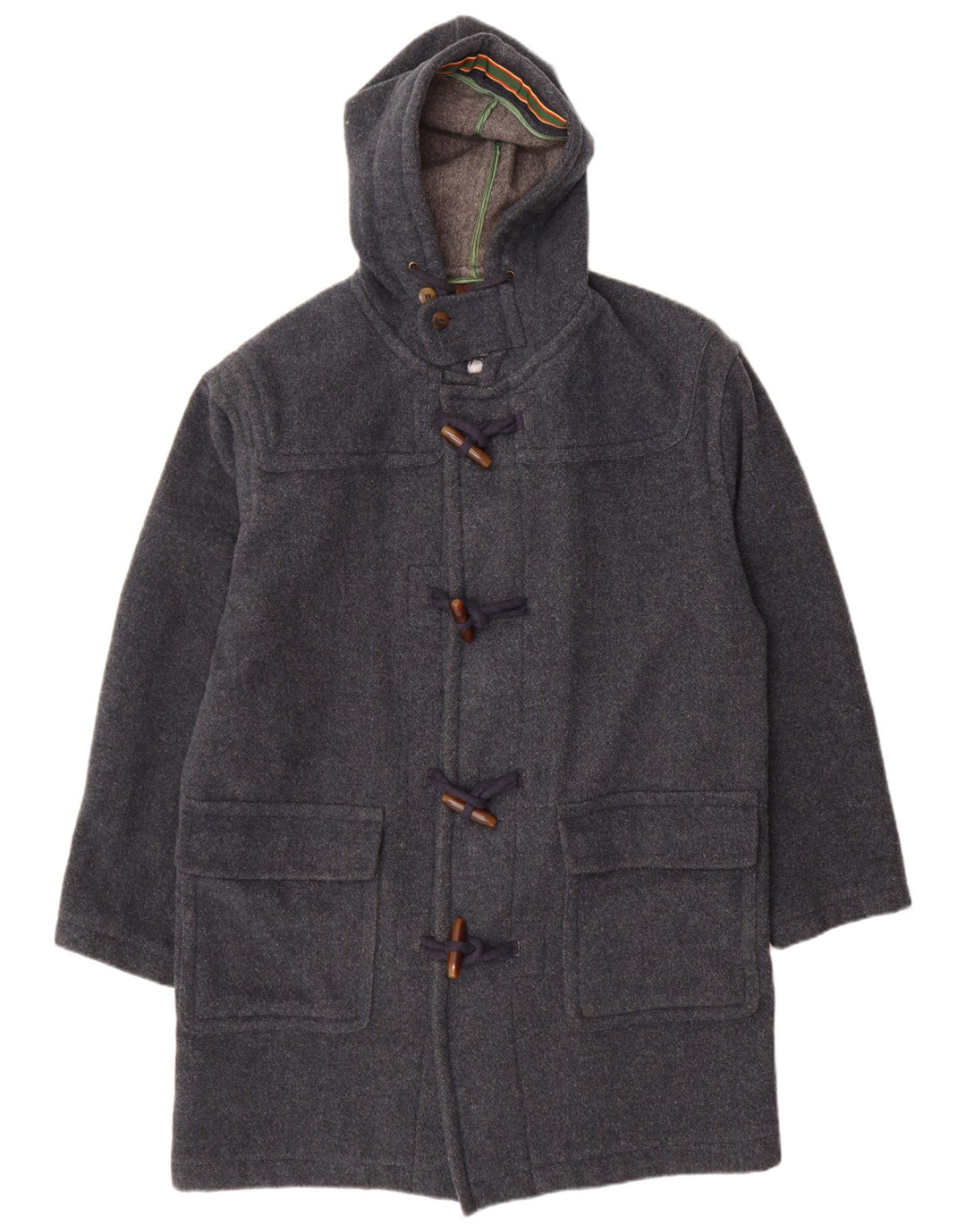 Stefanel Herren-Dufflecoat mit Kapuze, UK 38, mittelblaue Wolle