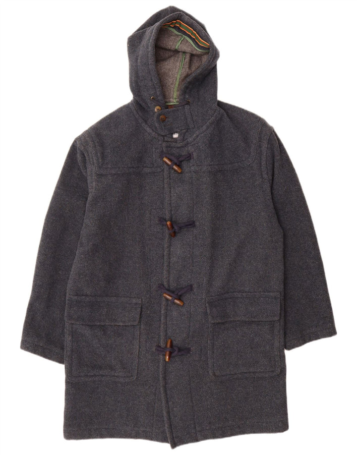 Stefanel Herren-Dufflecoat mit Kapuze, UK 38, mittelblaue Wolle