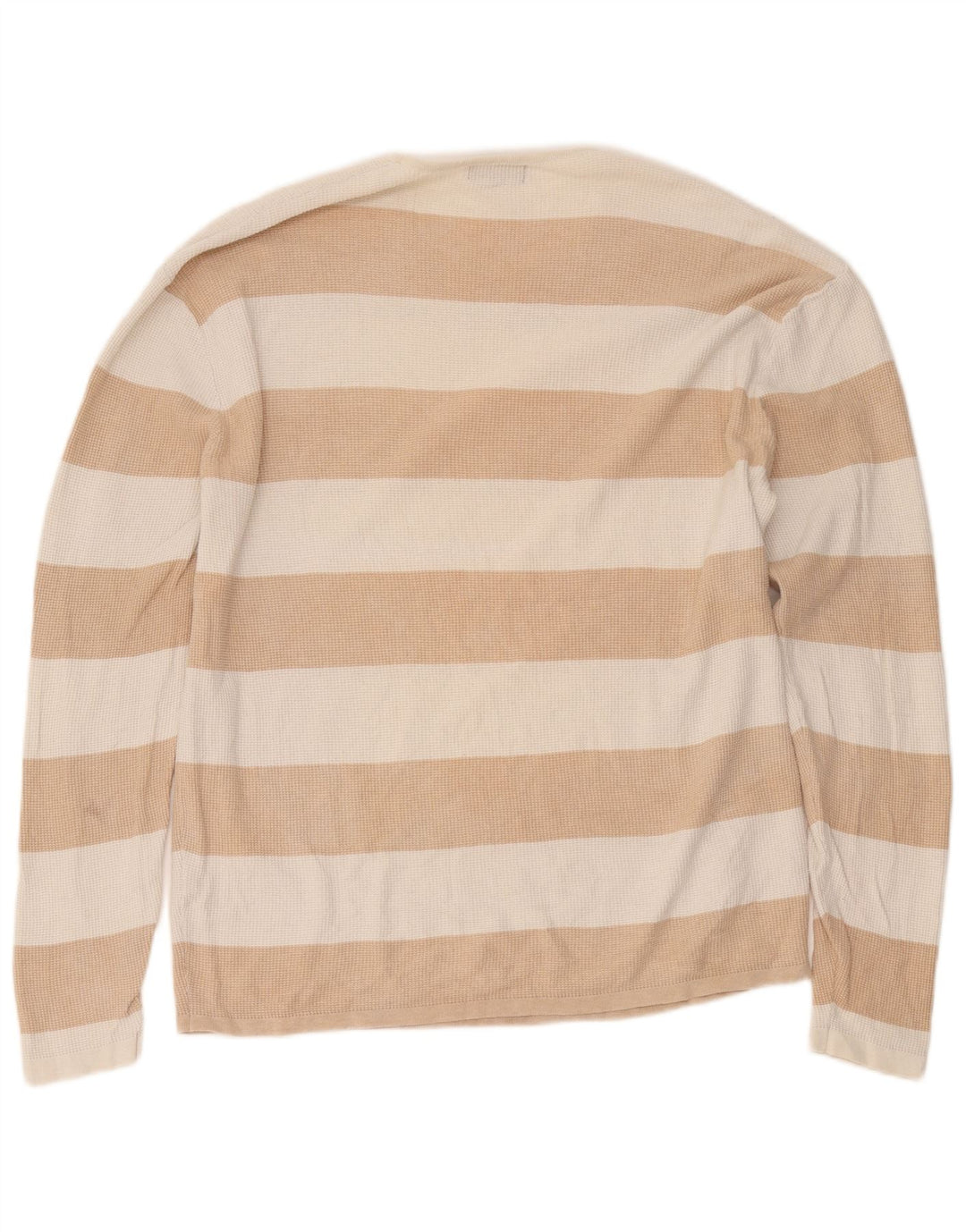 Zara Herren-Oberteil, langärmelig, groß, beige, gestreift, Baumwolle
