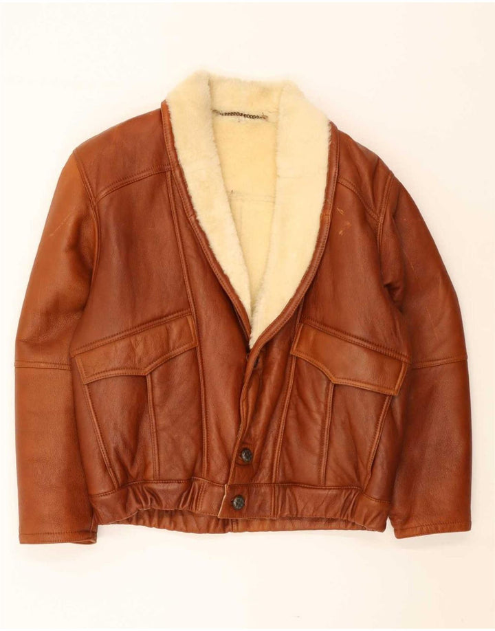 Vintage Herren Shearling Jacke UK 40 Großes braunes Shearling