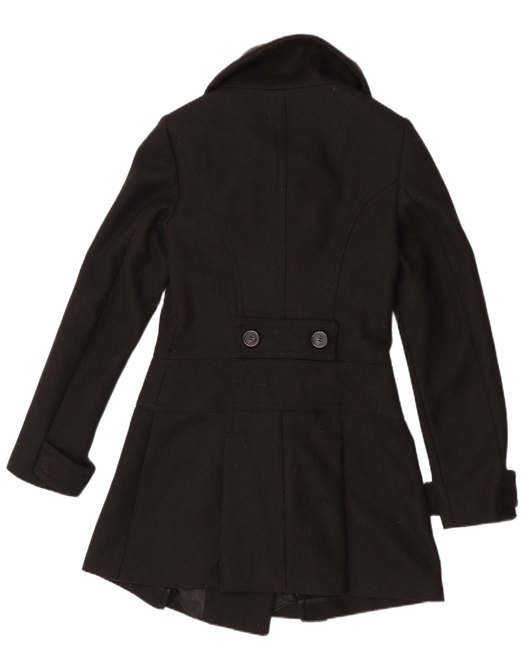Benetton Damen Zweireihiger Mantel IT 44 Mittelschwarze Schurwolle
