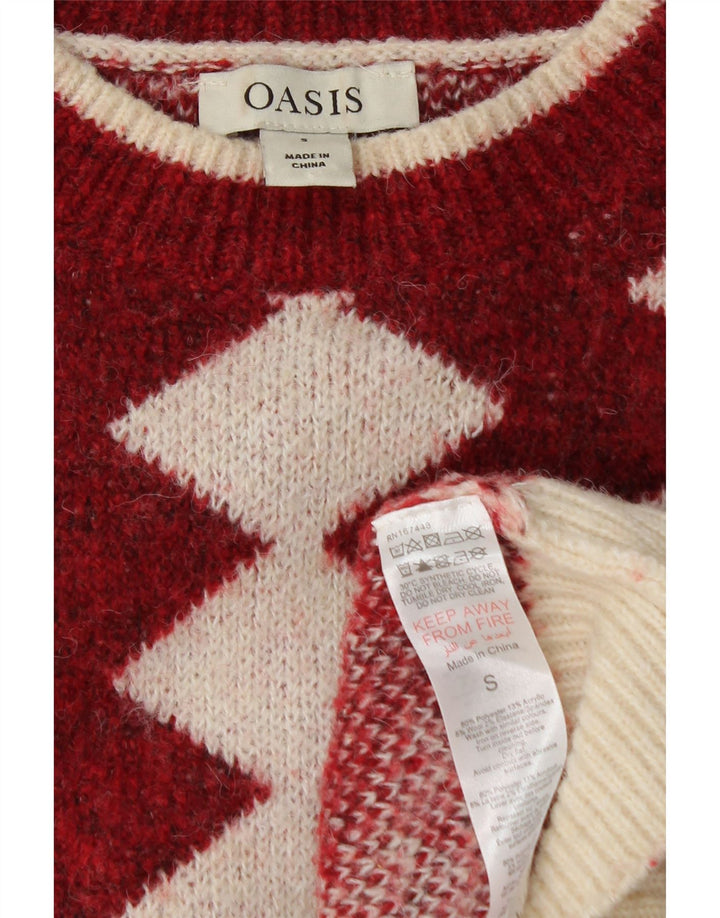 Oasis Damen-Pullover, übergroß, Rundhalsausschnitt, Gr. 10, klein, rot, geometrisch