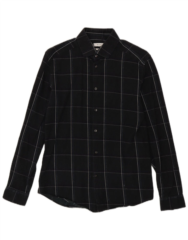 Reiss Slim-Fit-Flanellhemd für Herren, mittelschwarz, kariert, Baumwolle