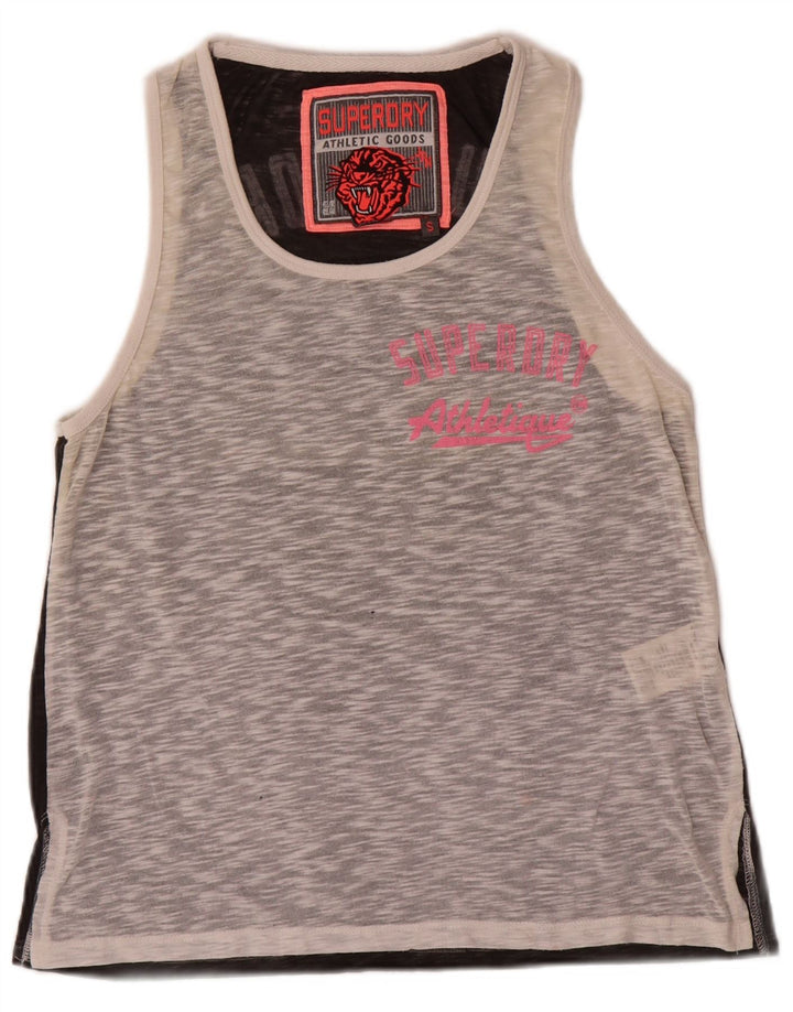 Superdry Damen Grafik-Trägershirt UK 10 Small Graues Colourblock-Polyester