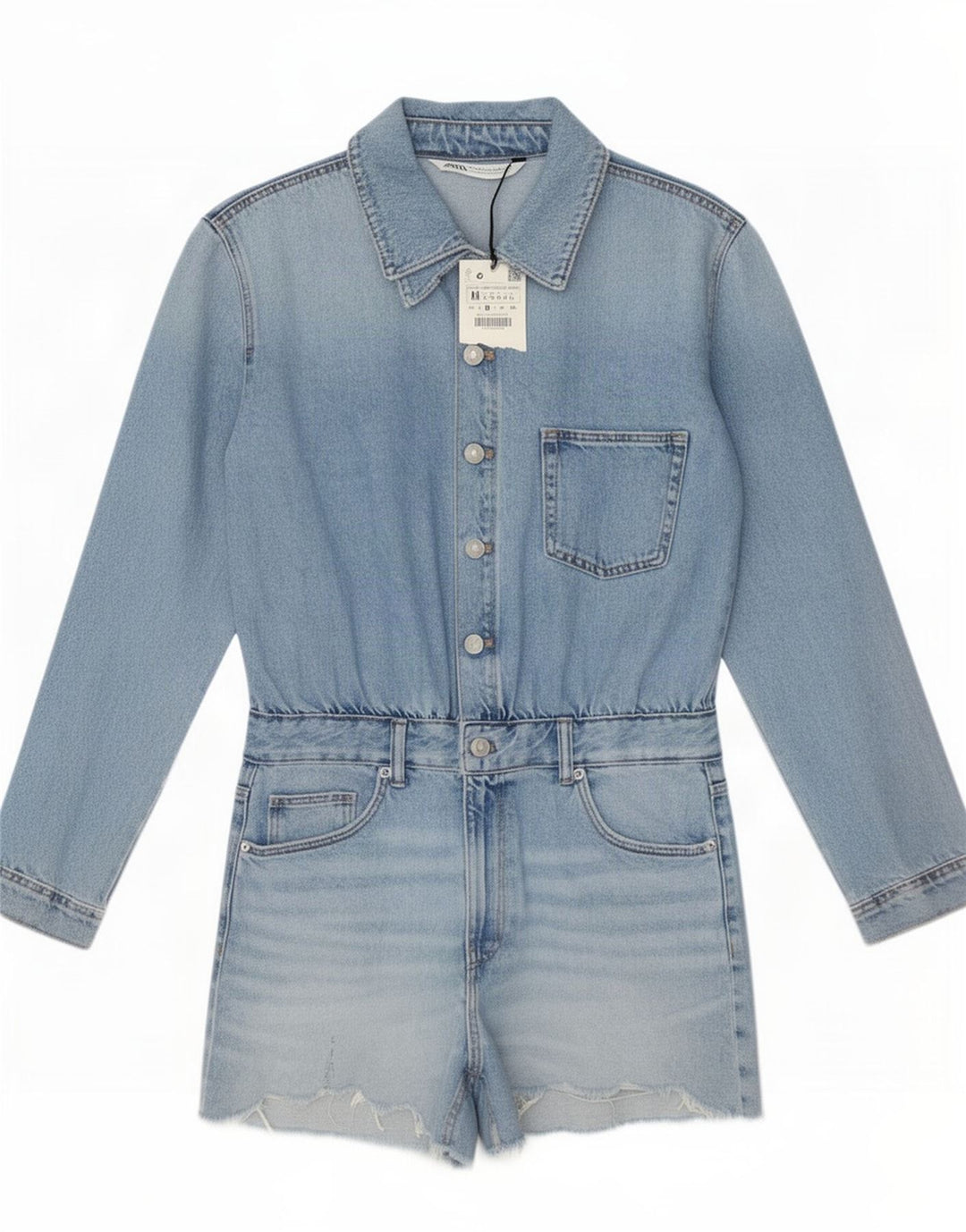 Zara Damen Denim Playsuit UK 12 Mittelblaue Baumwolle