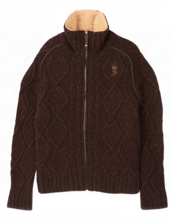Energie Herren-Strick-Sherpa-Jacke, UK 40, große braun gefleckte Wolle