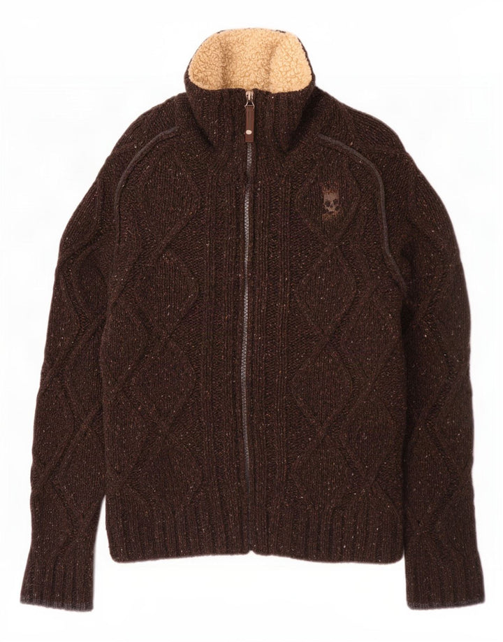 Energie Herren-Strick-Sherpa-Jacke, UK 40, große braun gefleckte Wolle