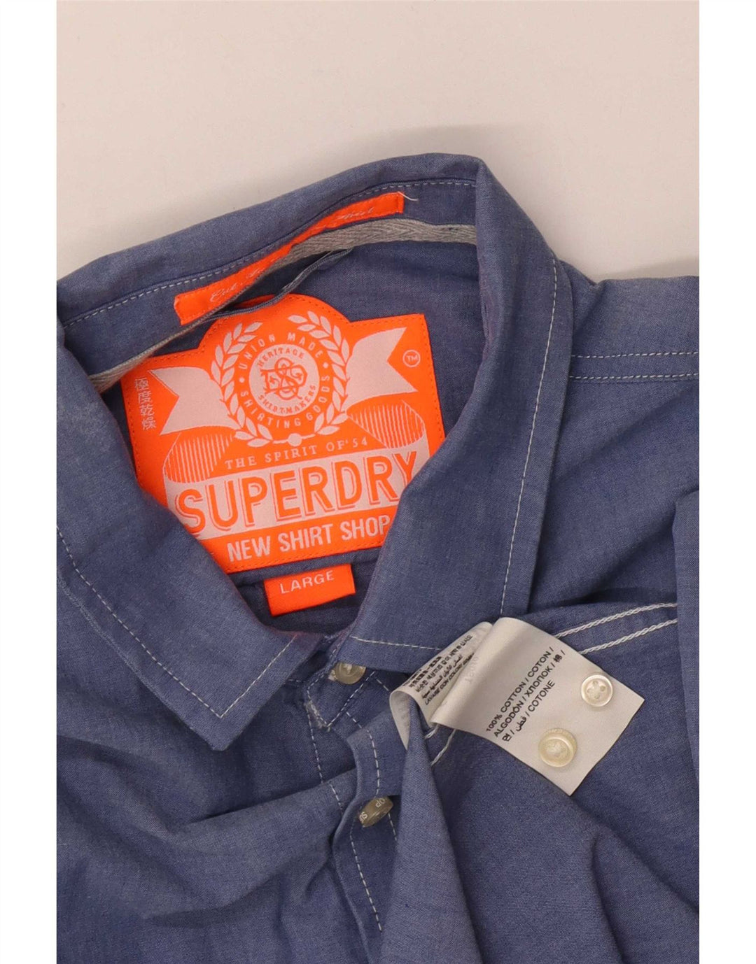 Superdry Herren-Hemd, groß, aus blauer Baumwolle