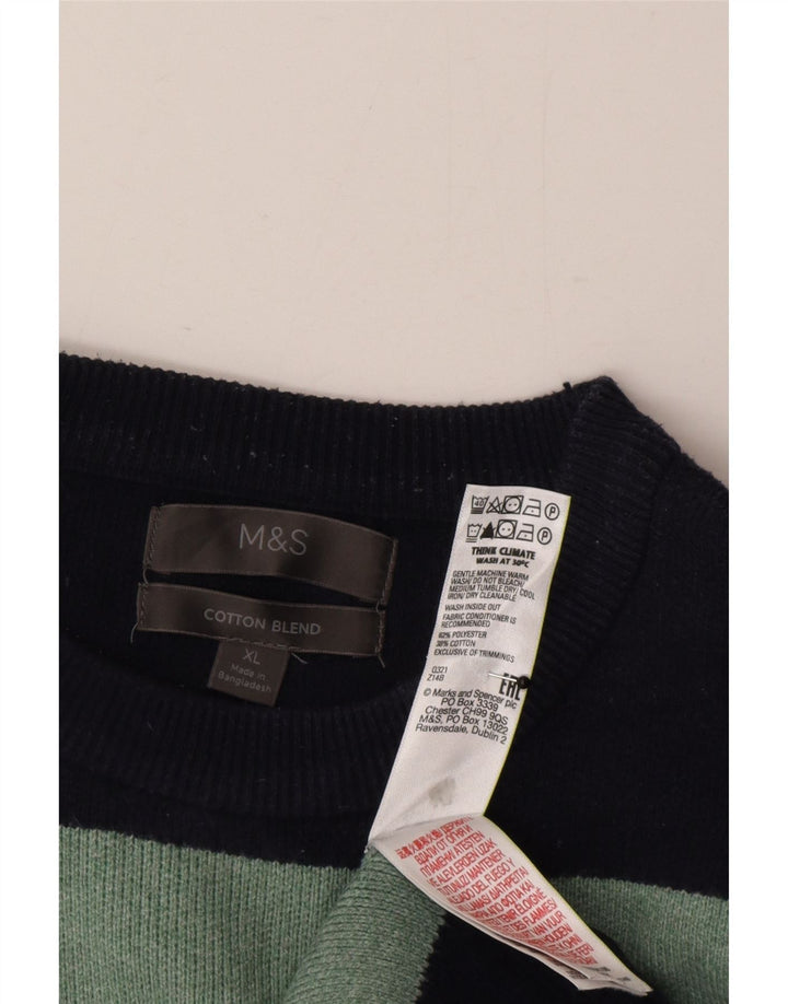 Marks & Spencer Herren-Pullover mit Rundhalsausschnitt, XL, Marineblau gestreift