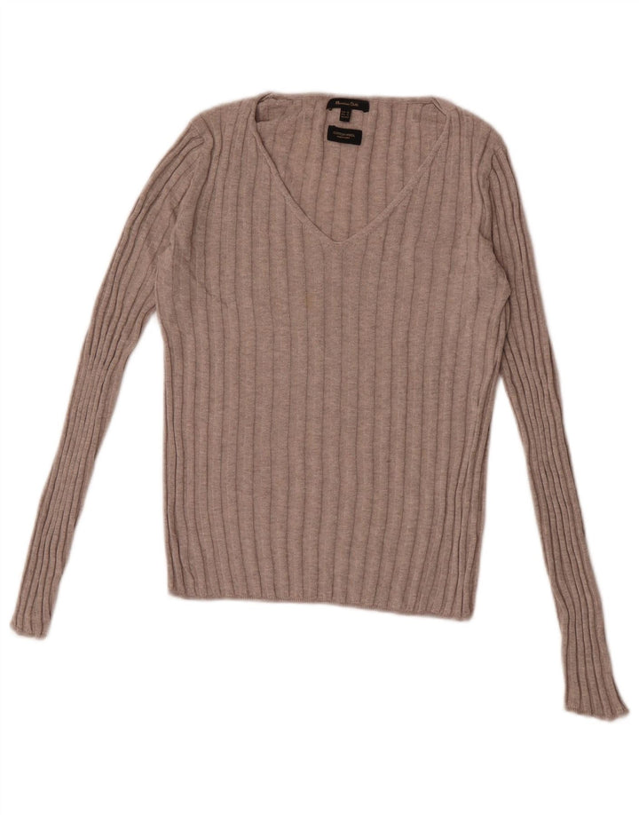 Massimo Dutti Damen-Pullover mit V-Ausschnitt, Gr. 6, XS, Beige
