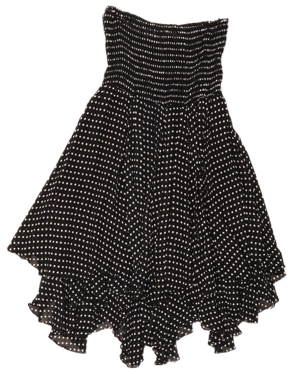 Vintage Damen Asymmetrisches trägerloses Kleid UK 18 XL Schwarz gepunktete Viskose