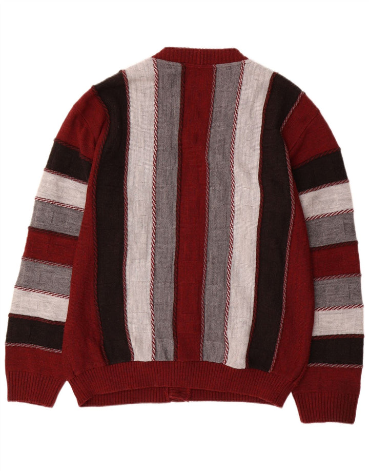Vintage Herren-Cardigan-Pullover, groß, mehrfarbig, gestreift, Acryl