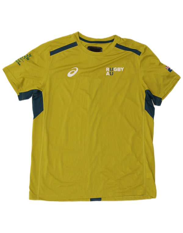 Asics Herren Grafik-T-Shirt Top 2XL Gelbes Colourblock-Polyester